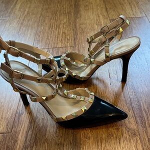BCBGeneration Studded Black and Tan Closed Toe Heels